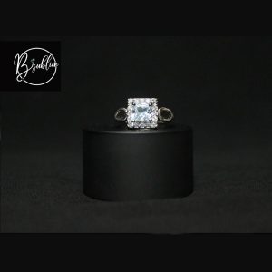 silver square ring with sky blue stone