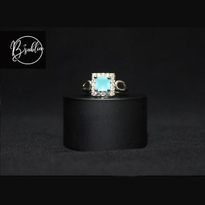 silver ring square light sky color stone