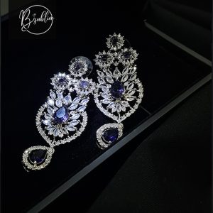 fancy earring – (silver white with blue stone)