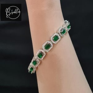 Silver Bracelet with Green Stone