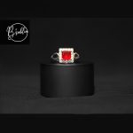 silver square ring with multi color stone