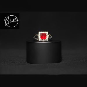 silver square ring with multi color stone