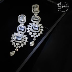 Fancy Earring – (Silver White with sky blue stone)